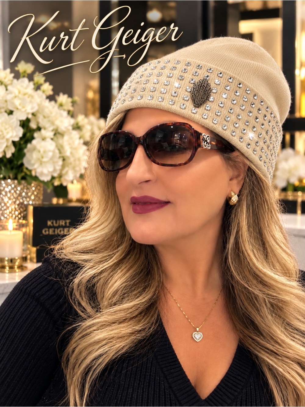Kurt Geiger Elegant Cream Beanie with Eagle